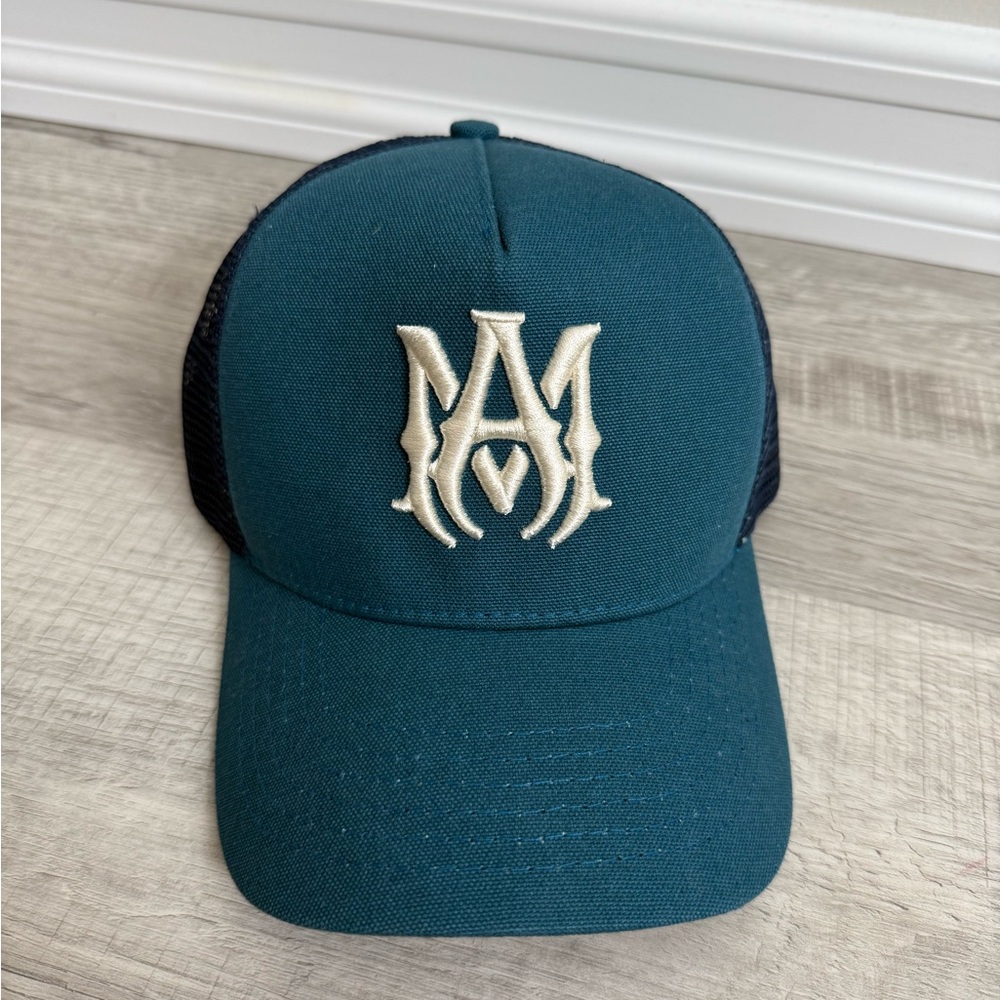 SOLD OUT Amiri MA LOGO TRUCKER HAT (teal/navy)
